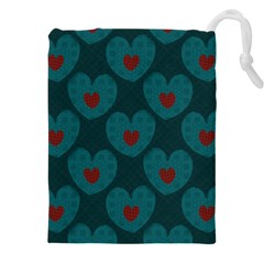 Teal And Red Hearts Drawstring Pouch (4xl) by SpinnyChairDesigns