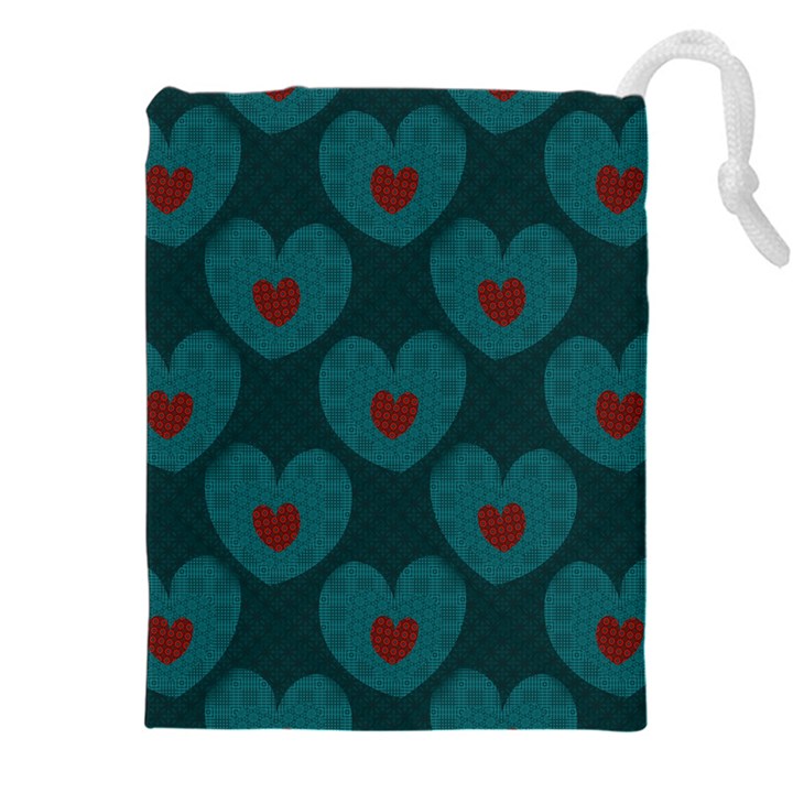 Teal and Red Hearts Drawstring Pouch (4XL)