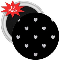 Black And White Polka Dot Hearts 3  Magnets (10 Pack)  by SpinnyChairDesigns