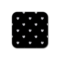 Black And White Polka Dot Hearts Rubber Coaster (square)  by SpinnyChairDesigns