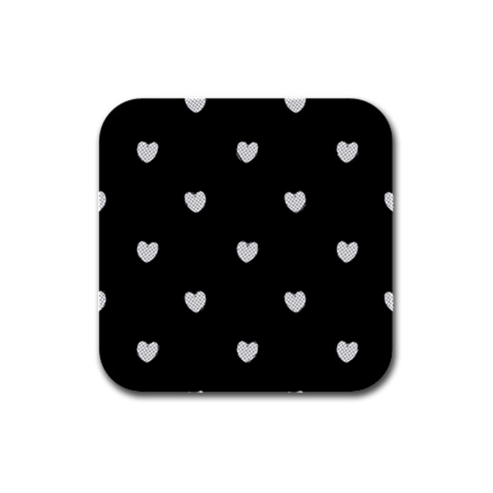 Black and White Polka Dot Hearts Rubber Square Coaster (4 pack) 