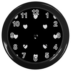 Black And White Polka Dot Hearts Wall Clock (black) by SpinnyChairDesigns