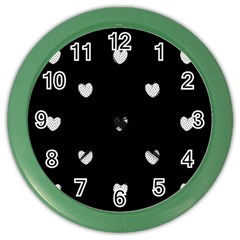 Black And White Polka Dot Hearts Color Wall Clock by SpinnyChairDesigns