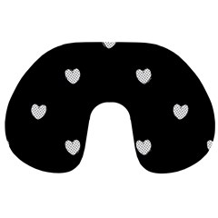 Black And White Polka Dot Hearts Travel Neck Pillow by SpinnyChairDesigns