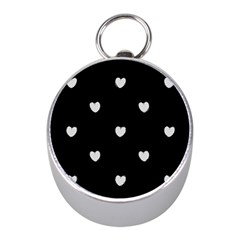 Black And White Polka Dot Hearts Mini Silver Compasses by SpinnyChairDesigns