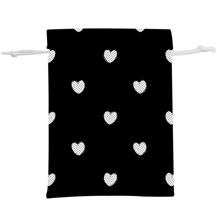 Black and White Polka Dot Hearts  Lightweight Drawstring Pouch (XL)