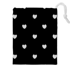 Black And White Polka Dot Hearts Drawstring Pouch (5xl) by SpinnyChairDesigns