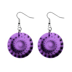 Abstract Black Purple Polka Dot Swirl Mini Button Earrings by SpinnyChairDesigns