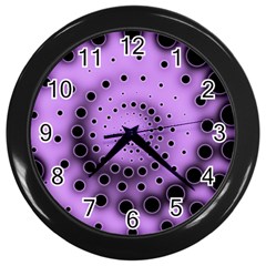 Abstract Black Purple Polka Dot Swirl Wall Clock (black) by SpinnyChairDesigns