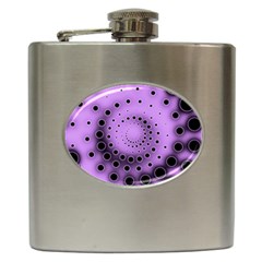 Abstract Black Purple Polka Dot Swirl Hip Flask (6 Oz) by SpinnyChairDesigns