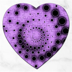 Abstract Black Purple Polka Dot Swirl Jigsaw Puzzle (heart) by SpinnyChairDesigns