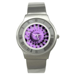 Abstract Black Purple Polka Dot Swirl Stainless Steel Watch by SpinnyChairDesigns