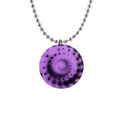 Abstract Black Purple Polka Dot Swirl 1  Button Necklace by SpinnyChairDesigns