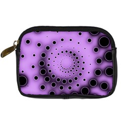 Abstract Black Purple Polka Dot Swirl Digital Camera Leather Case by SpinnyChairDesigns