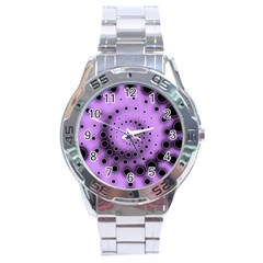 Abstract Black Purple Polka Dot Swirl Stainless Steel Analogue Watch by SpinnyChairDesigns