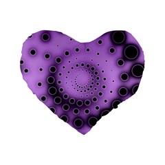 Abstract Black Purple Polka Dot Swirl Standard 16  Premium Flano Heart Shape Cushions by SpinnyChairDesigns