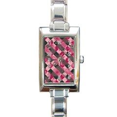 Abstract Pink Grey Stripes Rectangle Italian Charm Watch by SpinnyChairDesigns