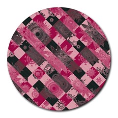 Abstract Pink Grey Stripes Round Mousepads by SpinnyChairDesigns