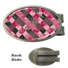 Abstract Pink Grey Stripes Money Clips (oval)  by SpinnyChairDesigns