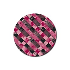 Abstract Pink Grey Stripes Rubber Coaster (round)  by SpinnyChairDesigns