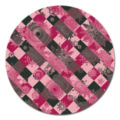 Abstract Pink Grey Stripes Magnet 5  (round) by SpinnyChairDesigns