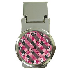 Abstract Pink Grey Stripes Money Clip Watches by SpinnyChairDesigns