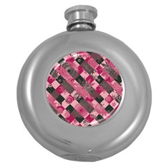 Abstract Pink Grey Stripes Round Hip Flask (5 Oz) by SpinnyChairDesigns