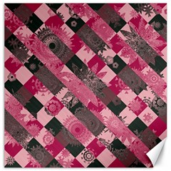 Abstract Pink Grey Stripes Canvas 16  X 16  by SpinnyChairDesigns