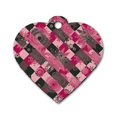 Abstract Pink Grey Stripes Dog Tag Heart (one Side) by SpinnyChairDesigns