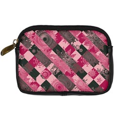 Abstract Pink Grey Stripes Digital Camera Leather Case by SpinnyChairDesigns