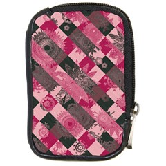 Abstract Pink Grey Stripes Compact Camera Leather Case by SpinnyChairDesigns