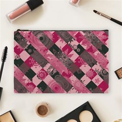 Abstract Pink Grey Stripes Cosmetic Bag (large) by SpinnyChairDesigns