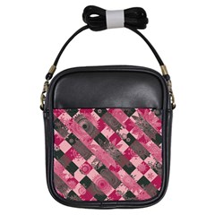 Abstract Pink Grey Stripes Girls Sling Bag by SpinnyChairDesigns