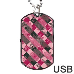 Abstract Pink Grey Stripes Dog Tag Usb Flash (one Side) by SpinnyChairDesigns