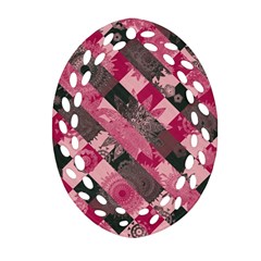 Abstract Pink Grey Stripes Ornament (oval Filigree) by SpinnyChairDesigns