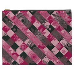 Abstract Pink Grey Stripes Cosmetic Bag (xxxl) by SpinnyChairDesigns