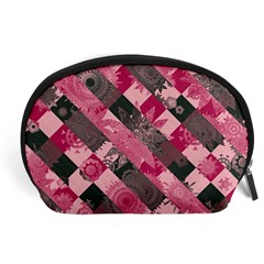 Abstract Pink Grey Stripes Accessory Pouch (large) by SpinnyChairDesigns