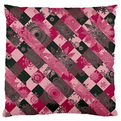 Abstract Pink Grey Stripes Large Flano Cushion Case (one Side) by SpinnyChairDesigns