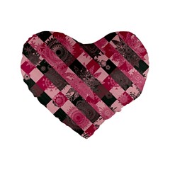 Abstract Pink Grey Stripes Standard 16  Premium Flano Heart Shape Cushions by SpinnyChairDesigns