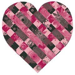 Abstract Pink Grey Stripes Wooden Puzzle Heart by SpinnyChairDesigns