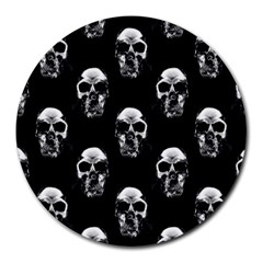 Black And White Skulls Round Mousepads by SpinnyChairDesigns