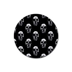 Black And White Skulls Rubber Coaster (round)  by SpinnyChairDesigns