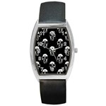 Black and White Skulls Barrel Style Metal Watch Front