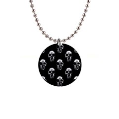 Black And White Skulls 1  Button Necklace by SpinnyChairDesigns