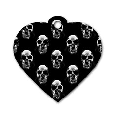 Black And White Skulls Dog Tag Heart (one Side) by SpinnyChairDesigns