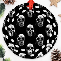 Black And White Skulls Round Filigree Ornament (two Sides) by SpinnyChairDesigns