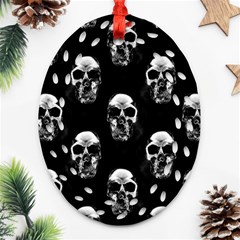 Black And White Skulls Ornament (oval Filigree) by SpinnyChairDesigns