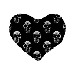 Black And White Skulls Standard 16  Premium Heart Shape Cushions by SpinnyChairDesigns