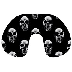 Black And White Skulls Travel Neck Pillow by SpinnyChairDesigns