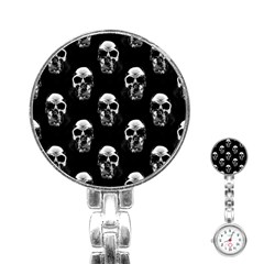 Black And White Skulls Stainless Steel Nurses Watch by SpinnyChairDesigns